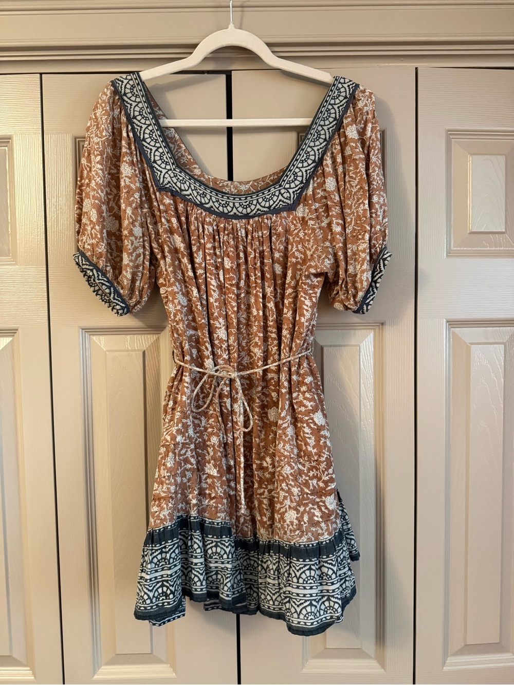 Cleobella Rust Floral Dress with Navy Trim